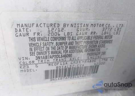 2013 Nissan Sentra Sv from USA, damaged, VIN 3N1AB7AP2DL646090